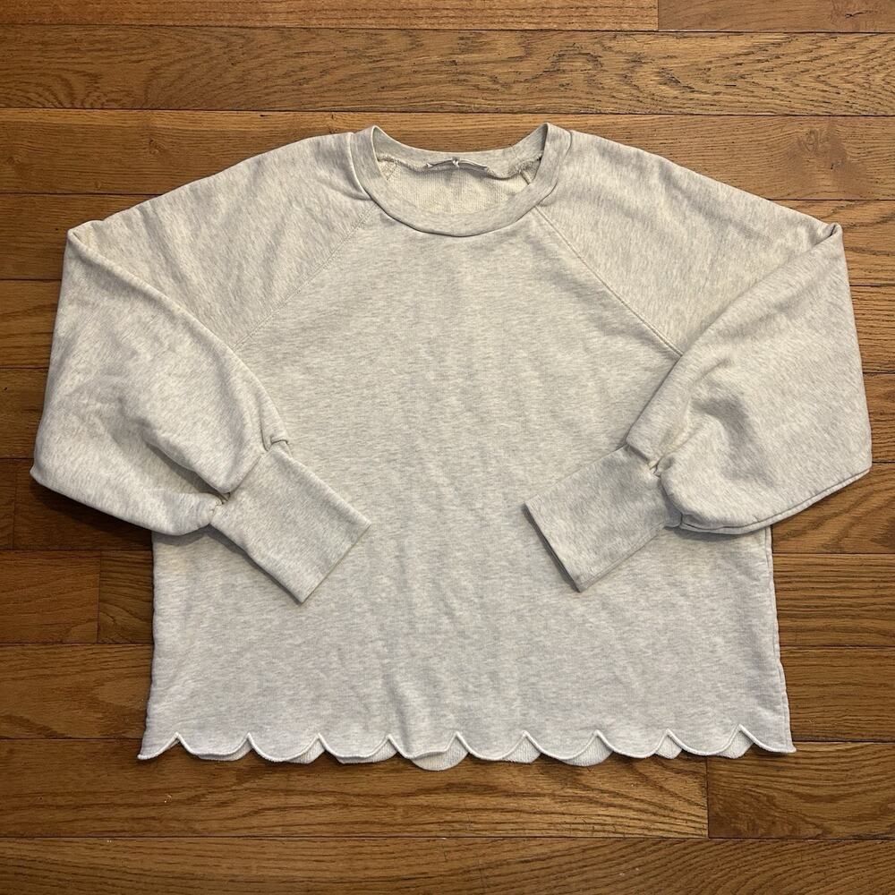 Frame Scalloped Hem Cropped Raglan French Terry Pullover Sweatshirt Large
